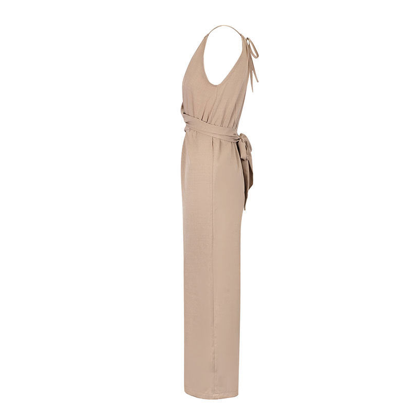 Cinched Waist Sleeveless Tie Up Halter Neck Off Shoulder Comfortable Jumpsuit