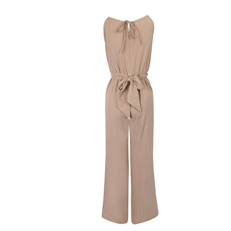 Cinched Waist Sleeveless Tie Up Halter Neck Off Shoulder Comfortable Jumpsuit