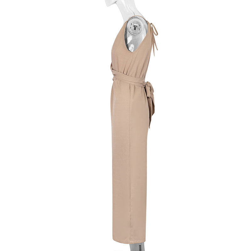 Cinched Waist Sleeveless Tie Up Halter Neck Off Shoulder Comfortable Jumpsuit